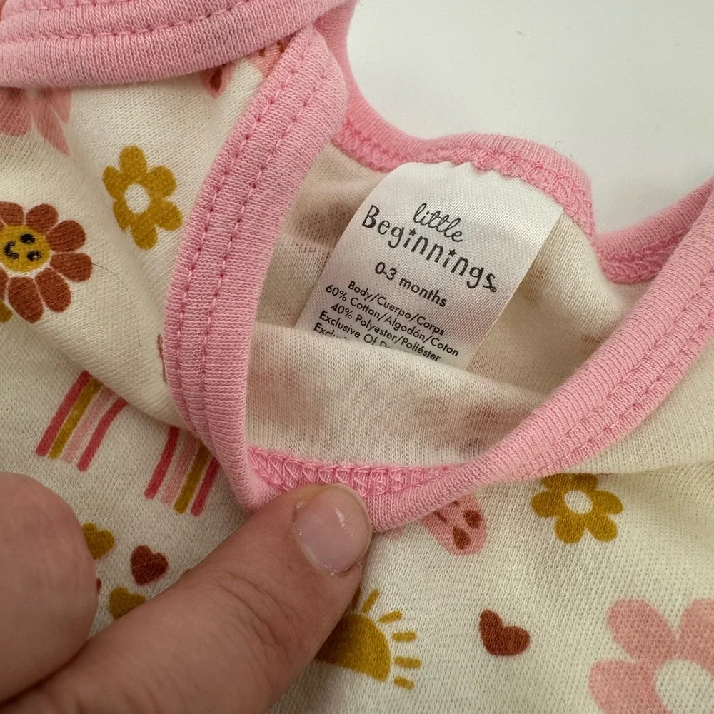 Set of 4 Baby Onesies in Pink and Purple Girl Bodysuits Spring Summer 0-3 Months
